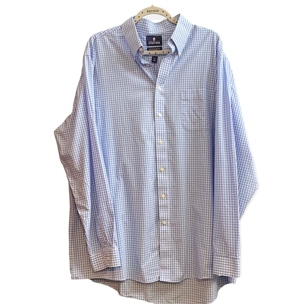 Stanford men’s blue and white checkered button down Neck 18